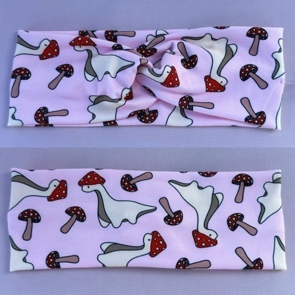 Mushroom dinosaur pink twist front headband new